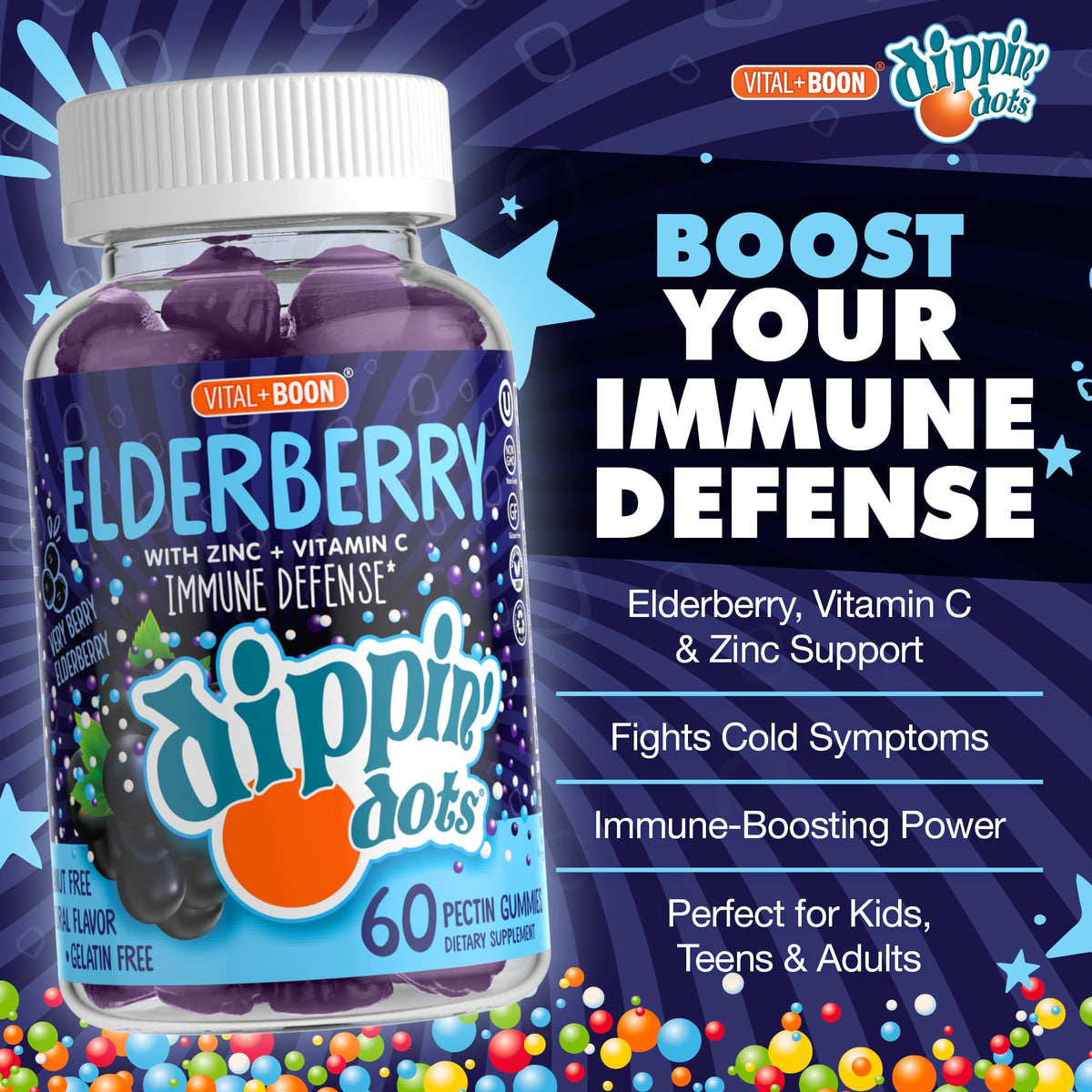 Vital+Boon Dippin’ Dots - Elderberry Gummies with Vitamin C & Zinc