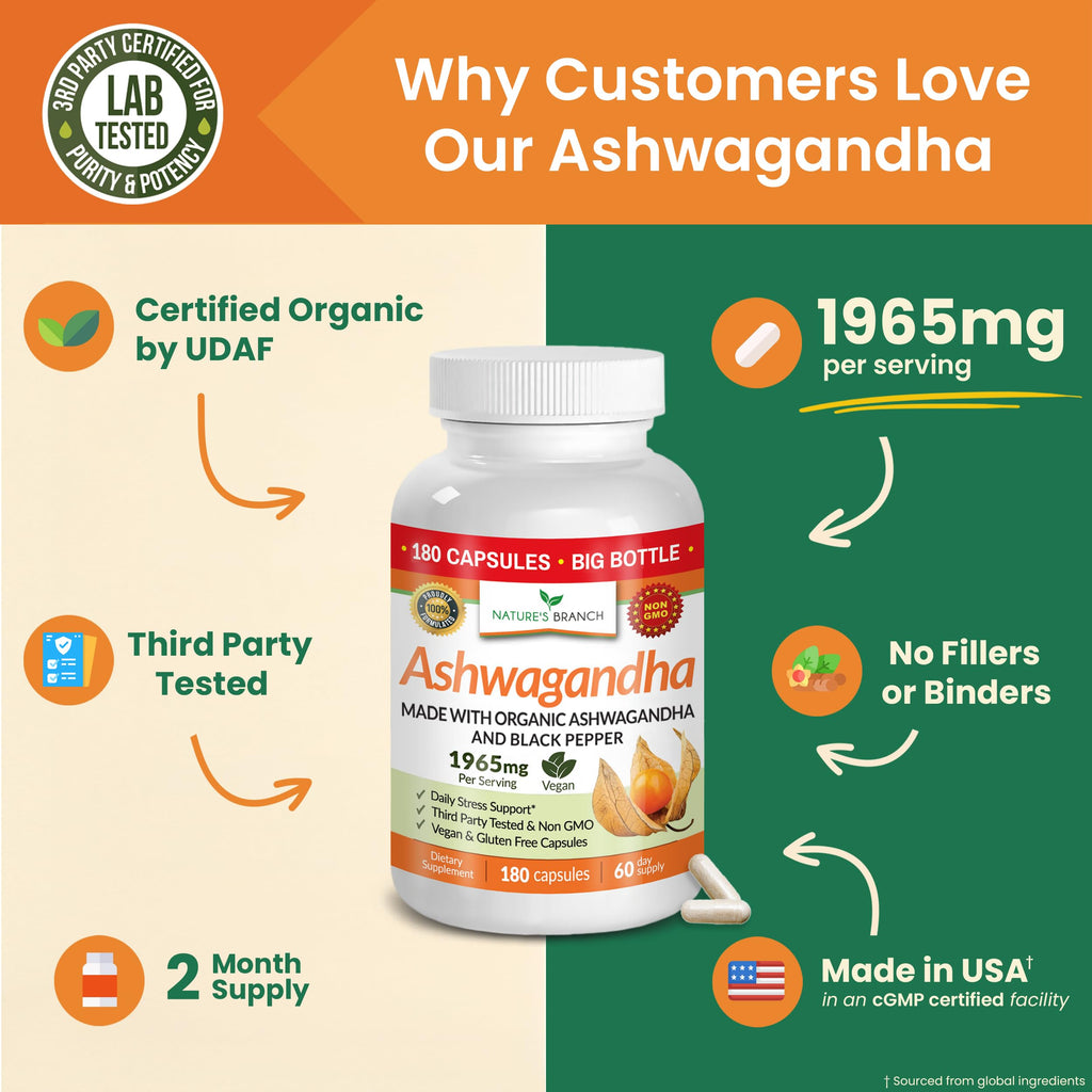 Nature's Branch Organic Ashwagandha with Black Pepper - 180 Capsules - image 4