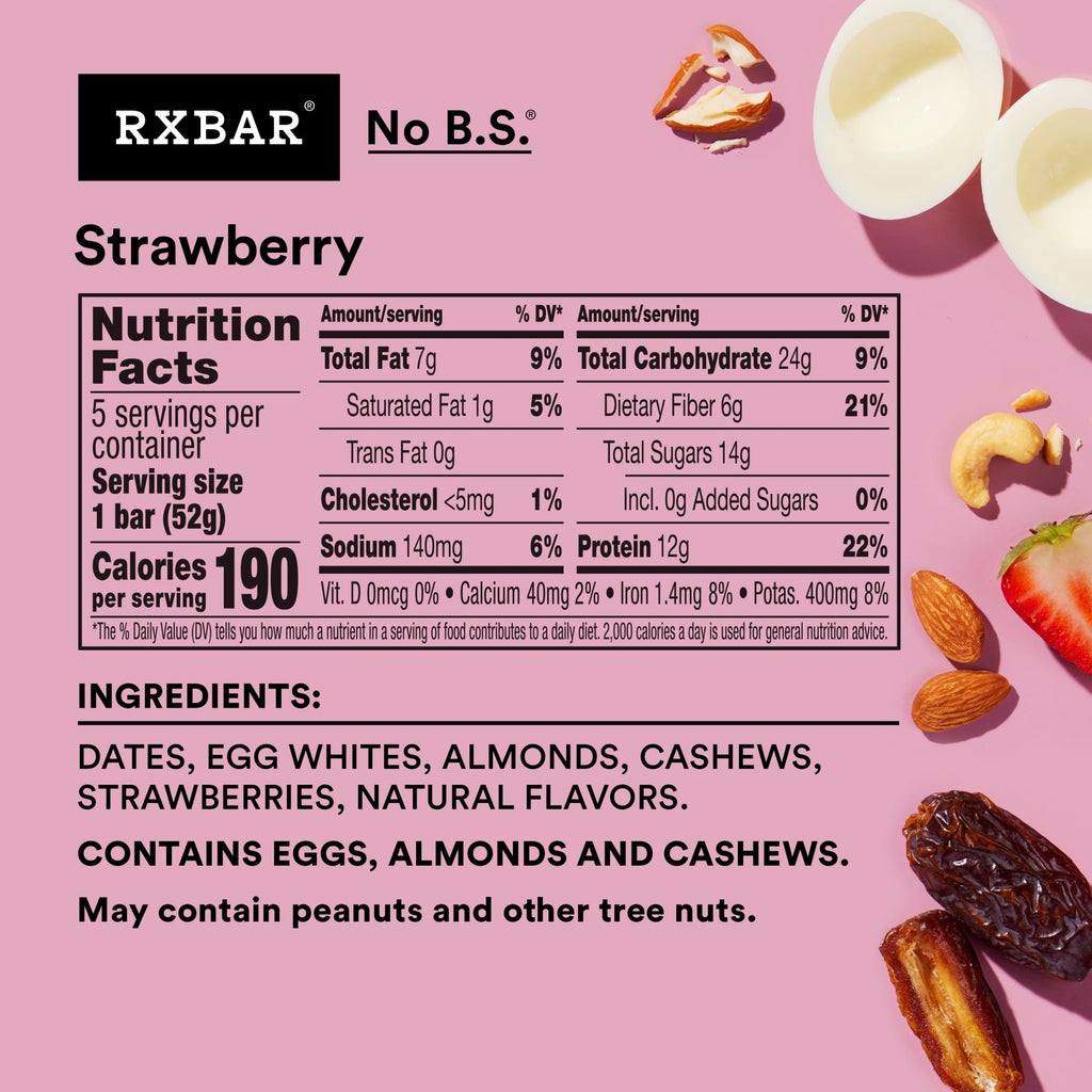 RXBAR Protein Bars, 12g Protein, Gluten Free Snacks, Strawberry, 22oz
