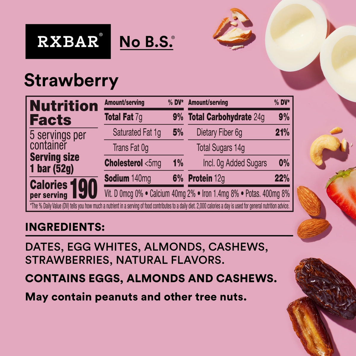 RXBAR Protein Bars, 12g Protein, Gluten Free Snacks, Strawberry, 22oz