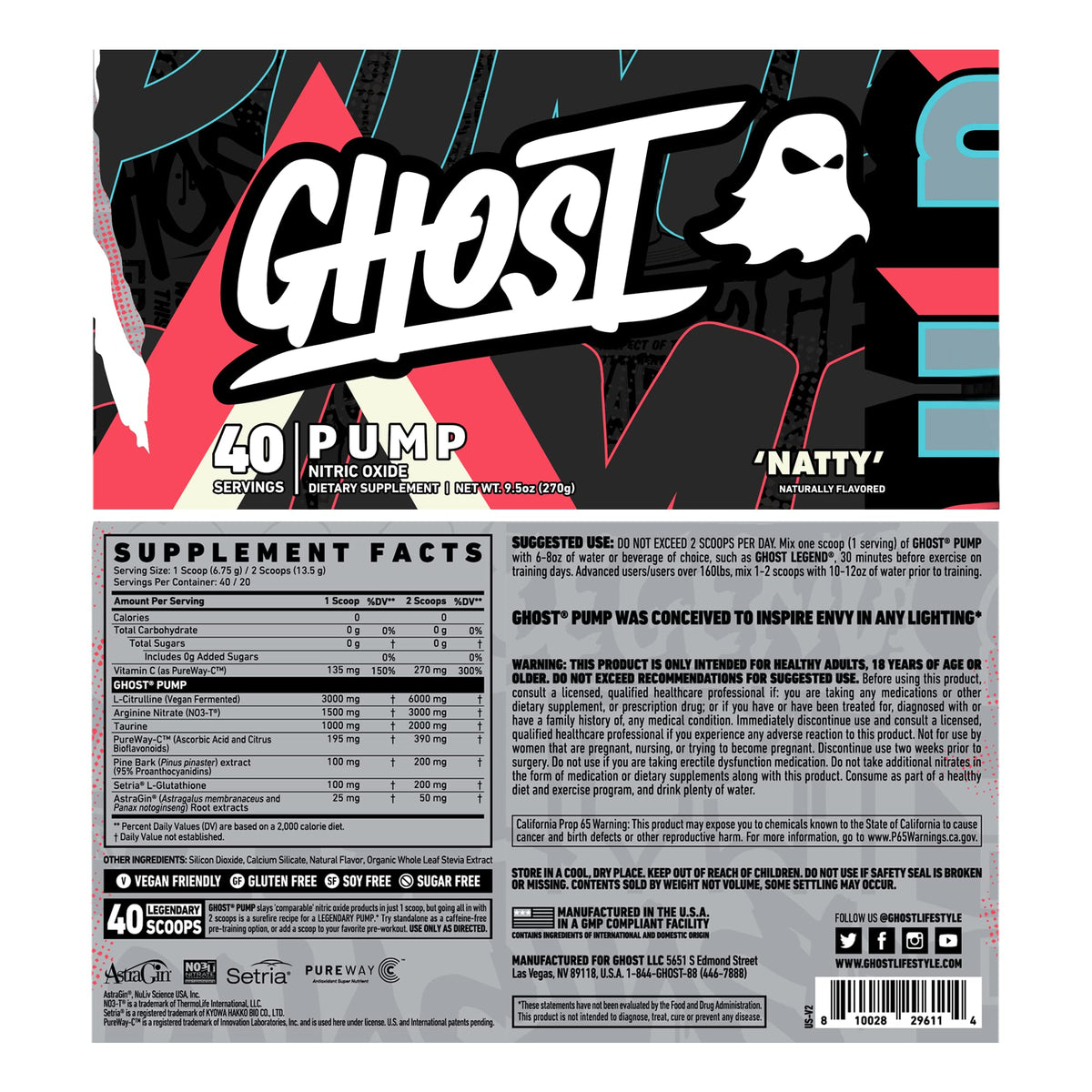 GHOST Pump, Stim-Free Nitric Oxide Powder, 40 Servings