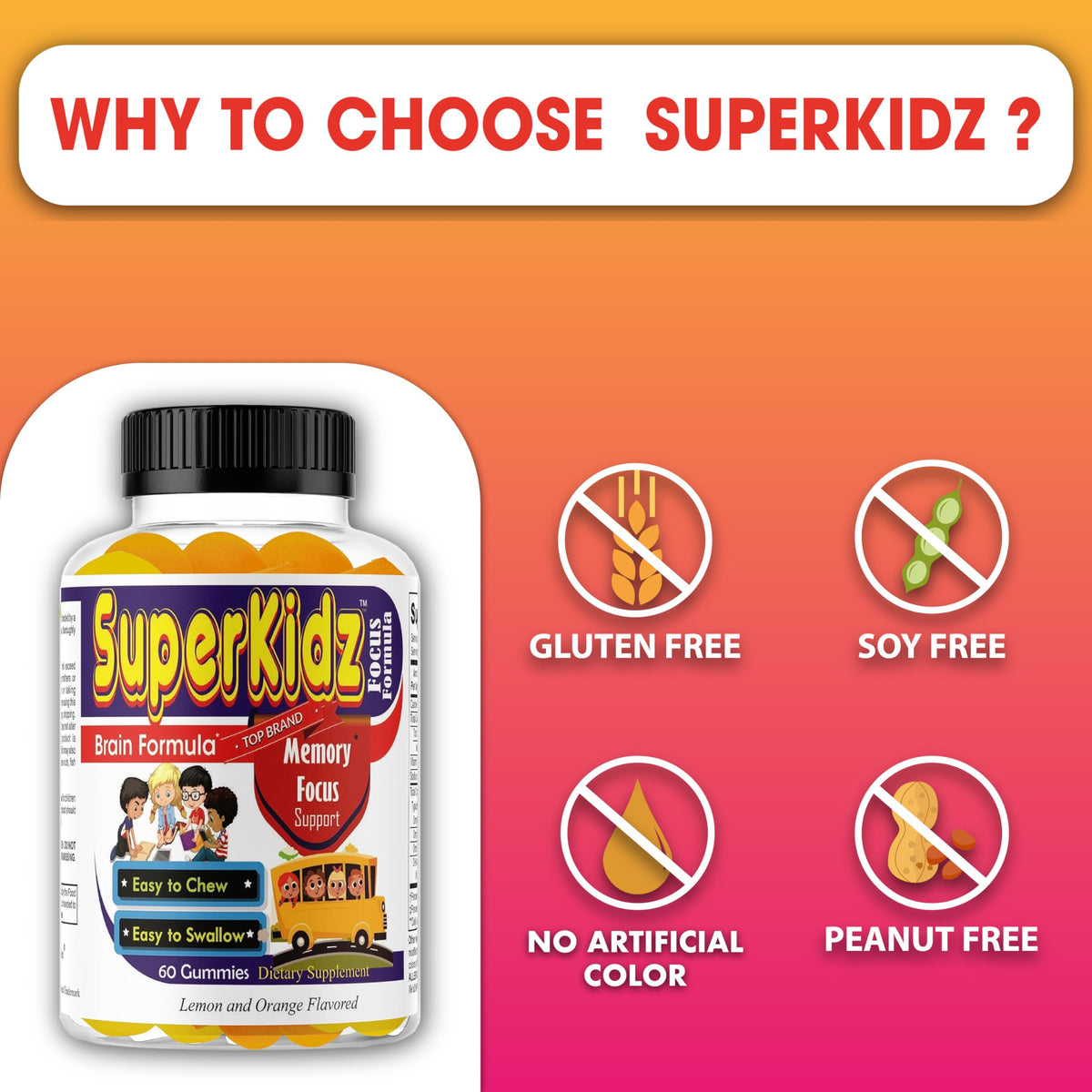 Superkids Kids Focus Gummies with Omega 3 DHA - 60 Count - image 6