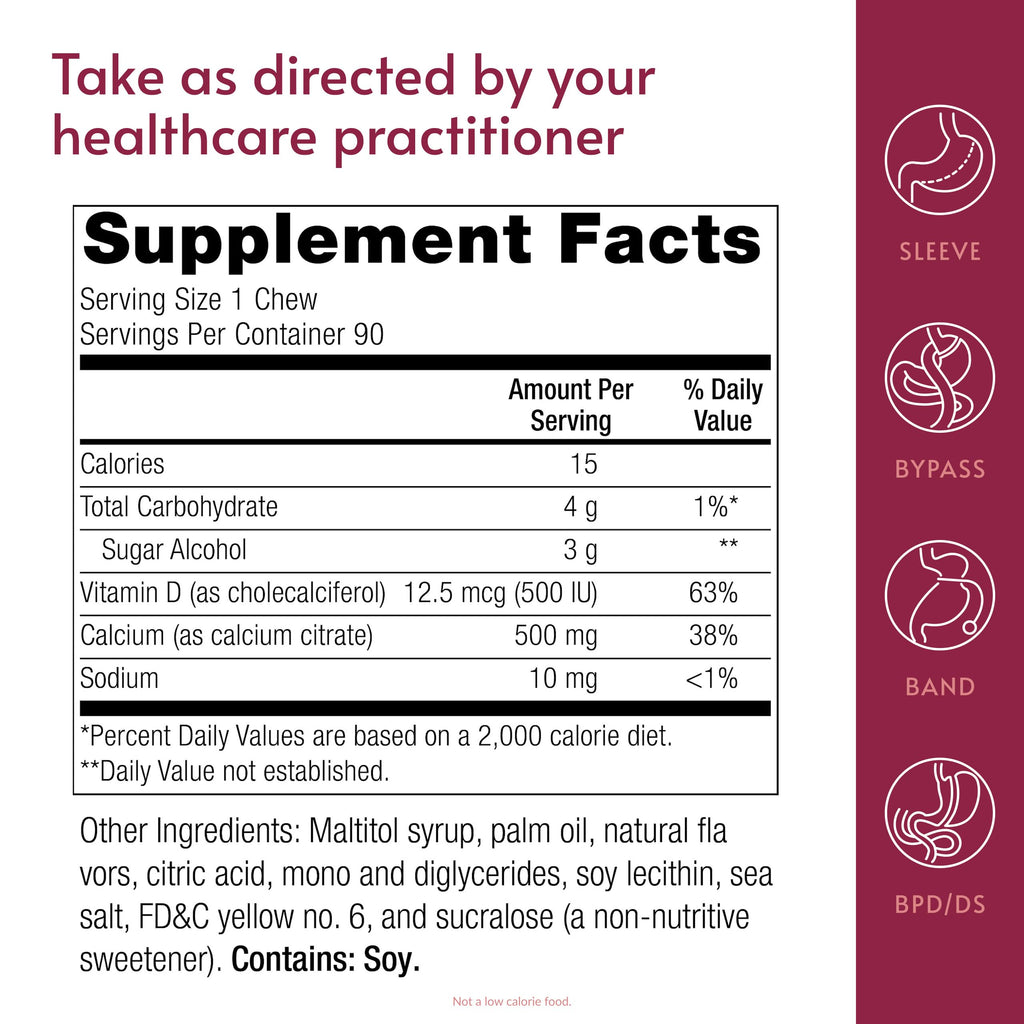 Bariatric Advantage Calcium Citrate Chewy Bites 500 mg - Highly
