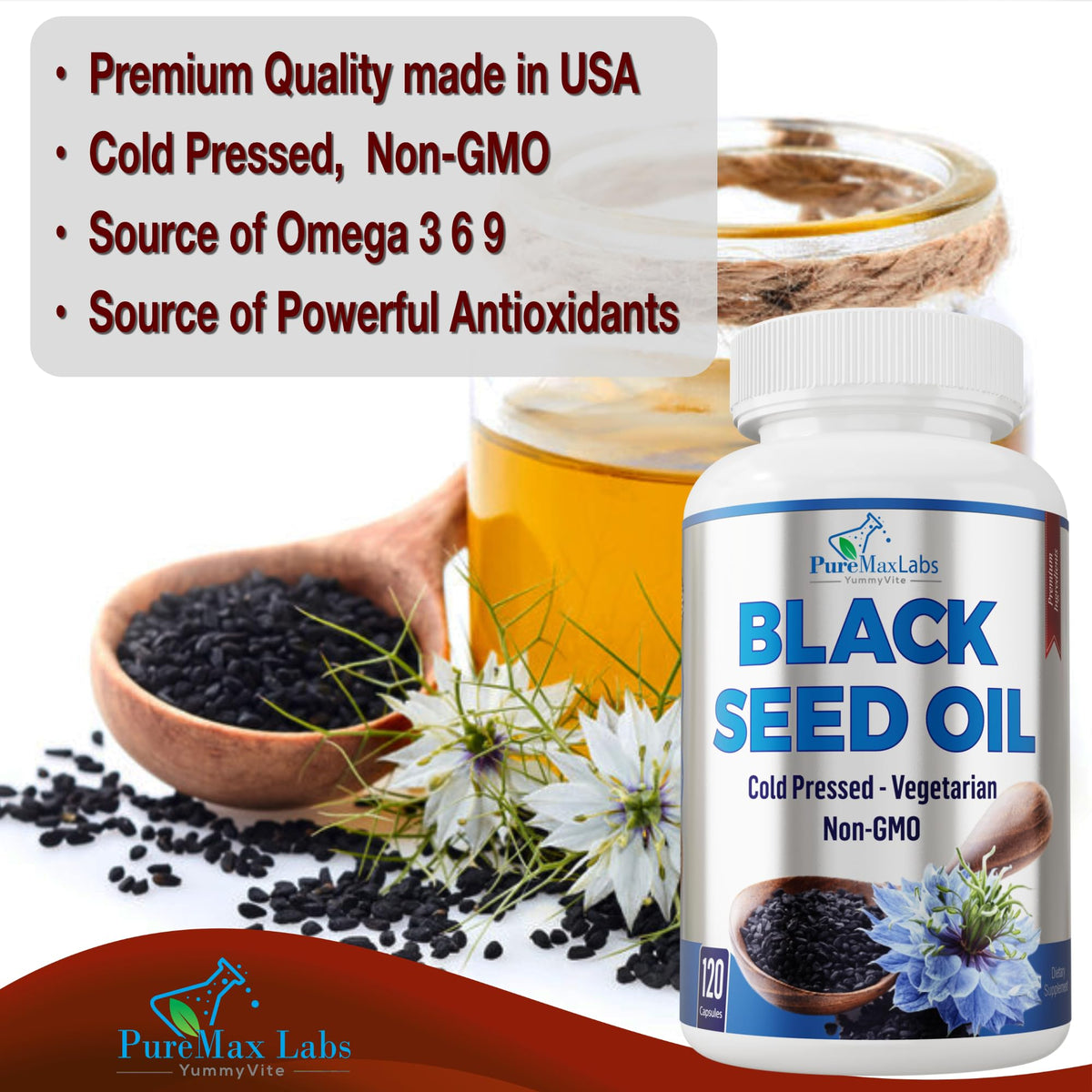YUMMYVITE Black Seed Oil Capsules for Hair & Skin - 120 Softgels - image 3