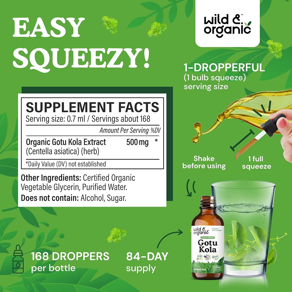 Wild & Organic Gotu Kola Drops - Organic Gotu Kola Herb Liquid