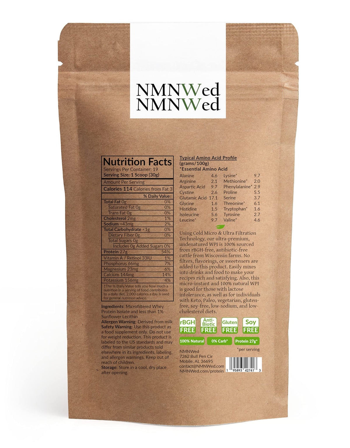 NMNWed Native Whey Protein Isolate Unflavored - 20 oz - image 2