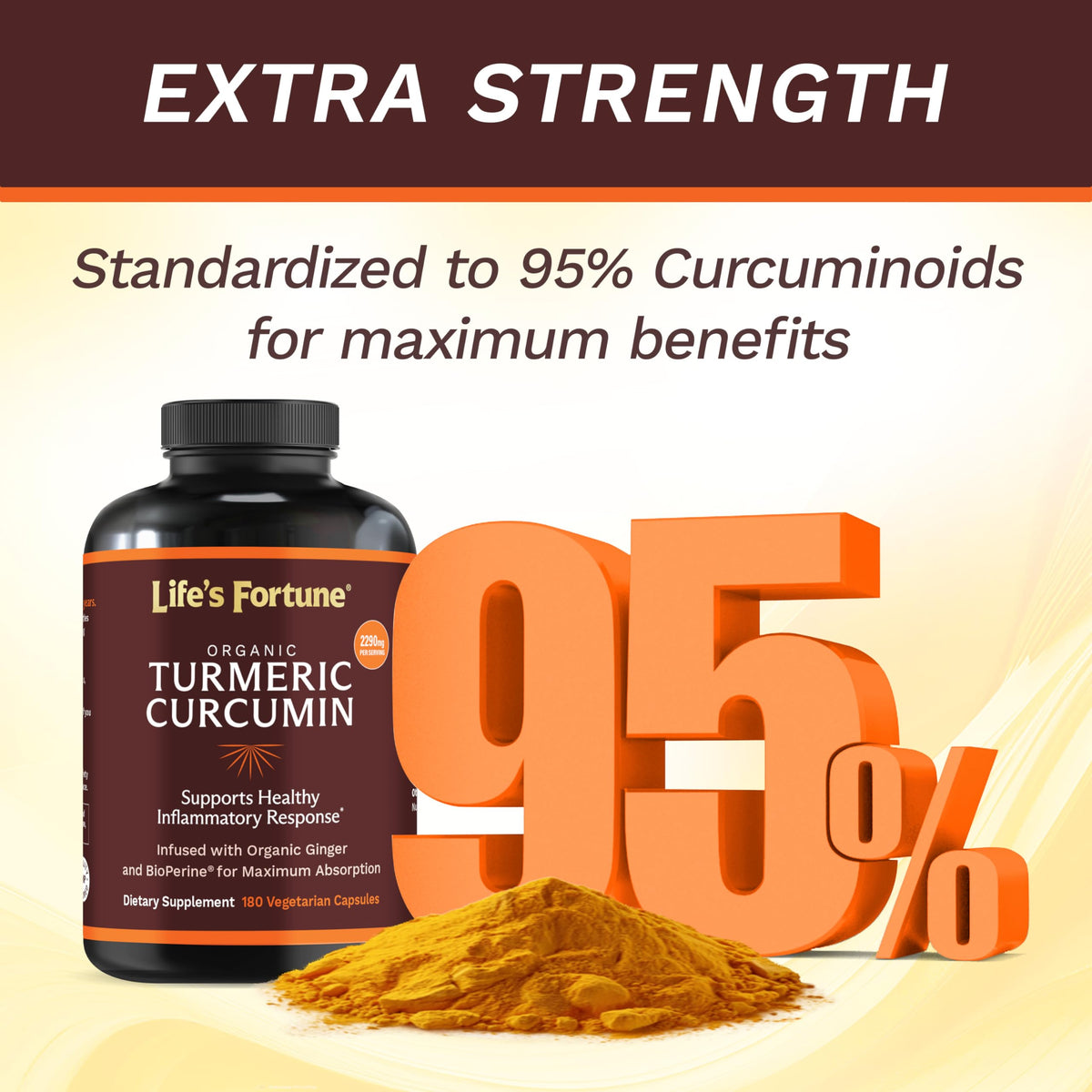 Life's Fortune Organic Turmeric Curcumin with Black Pepper - 180 Capsules - image 4