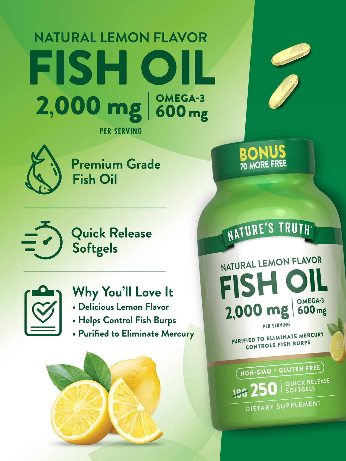 Nature's Truth Fish Oil 2000 mg Omega-3 - 250 Softgels - image 5
