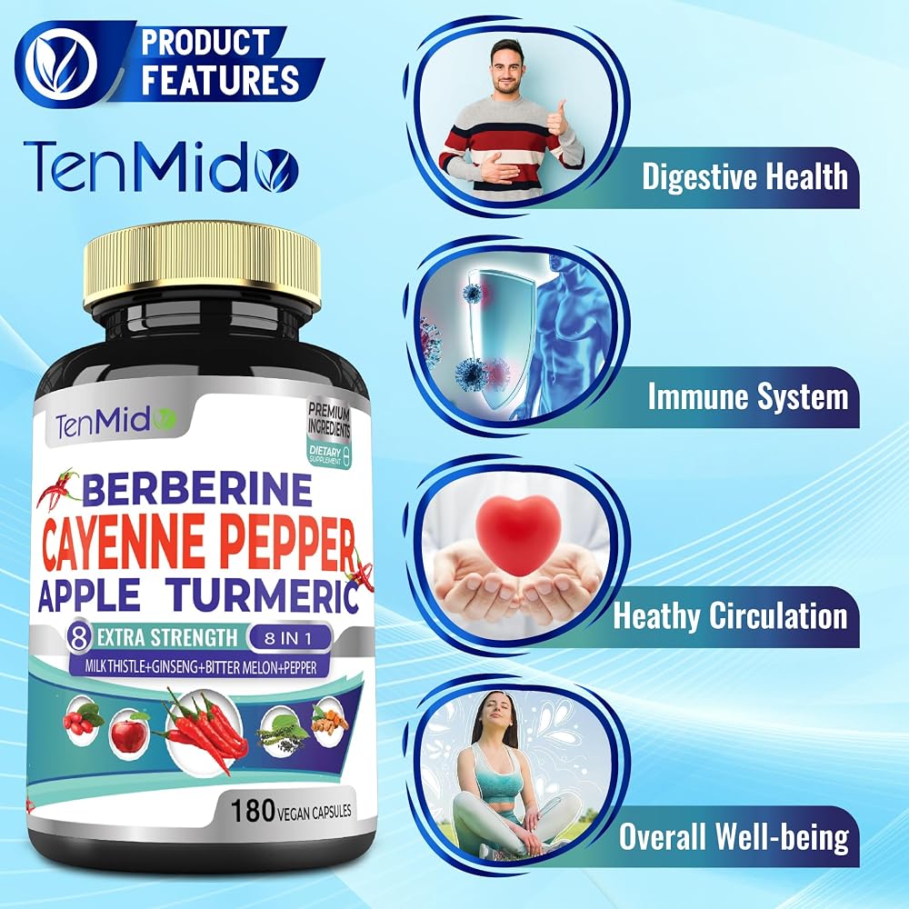 Tenmido Cayenne Pepper Extract with Berberine & Turmeric - 180 Capsules - image 5