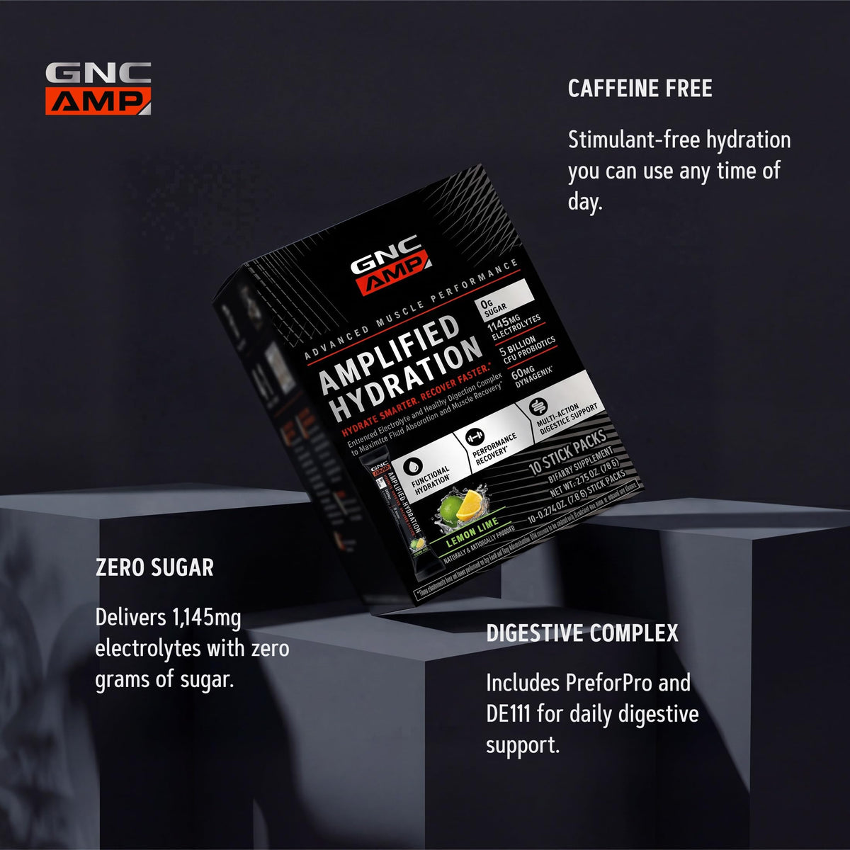 GNC AMP Amplified Hydration Lemon Lime - 10 Stick Packs - image 5