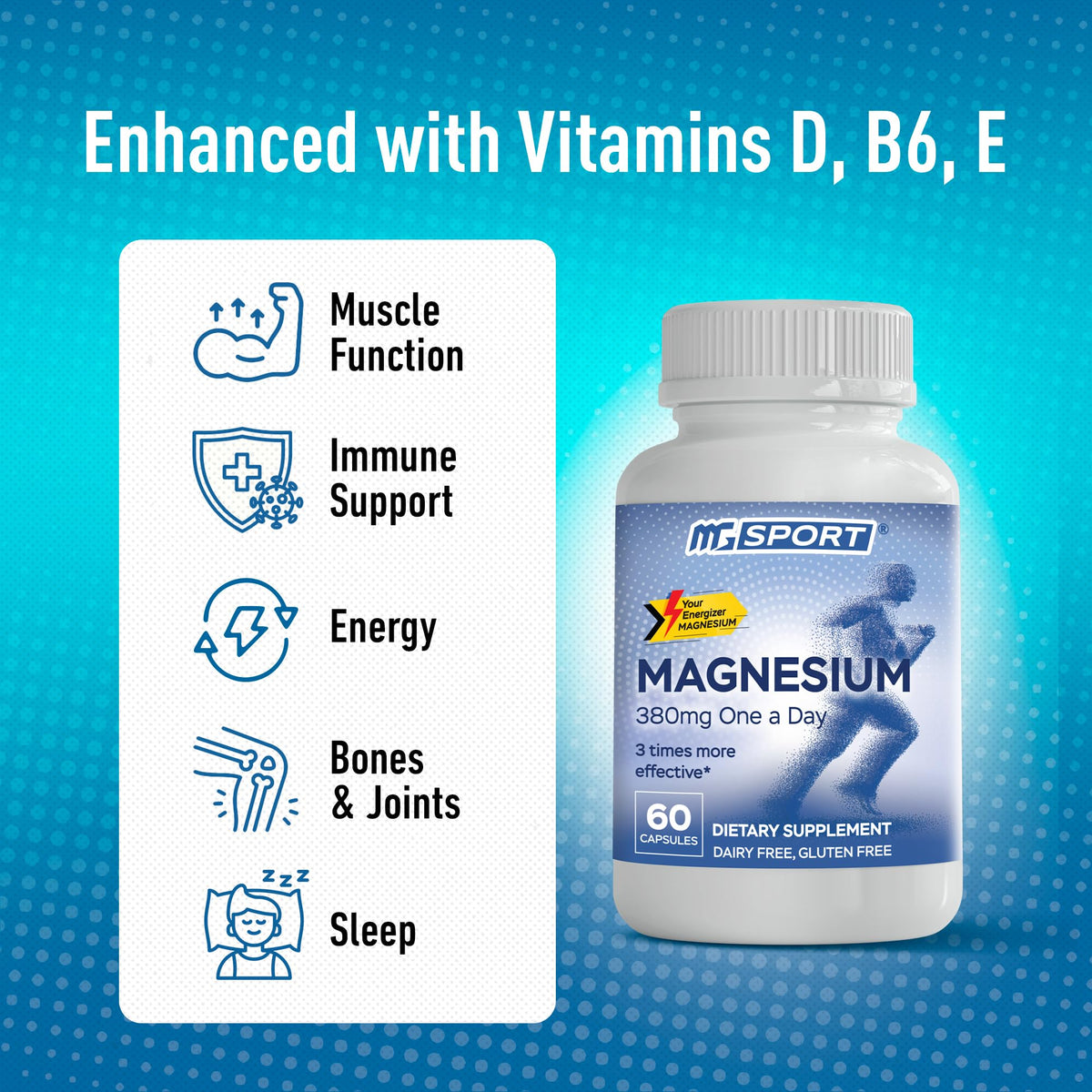 MgSport Magnesium Supplement 380mg - 60 Capsules - image 3