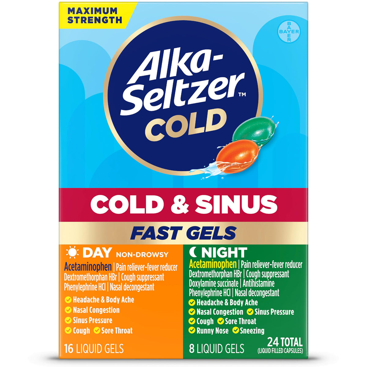 Alka-Seltzer Plus Cold & Sinus Max Strength Fast Gels - 24 Count