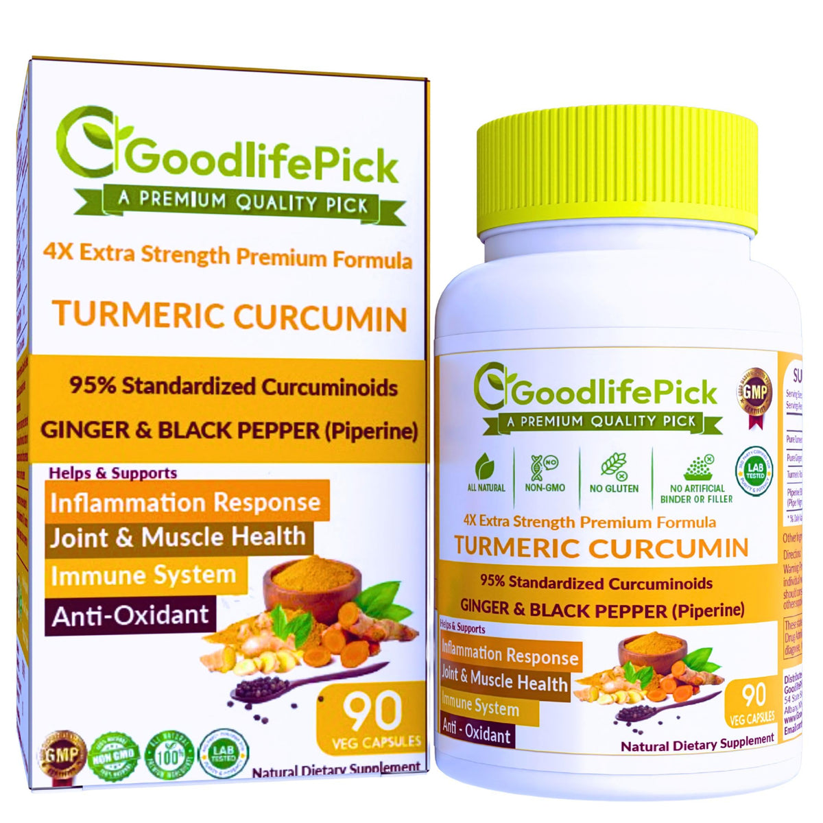 GoodlifePick Premium Turmeric Curcumin Capsules with Ginger & Black