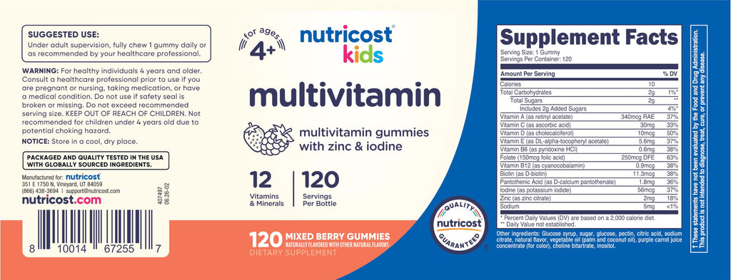 Nutricost Kids Multivitamin Gummies Mixed Berry - 120 Gummies - image 6