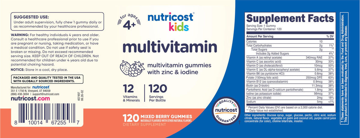 Nutricost Kids Multivitamin Gummies Mixed Berry - 120 Gummies - image 6