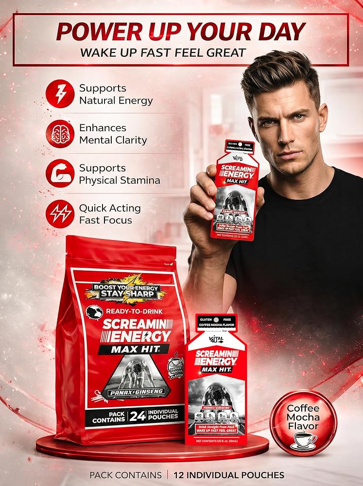 VITAL 4U Screamin Energy Max Hit Coffee Mocha Energy Shots - 24 Count - image 6