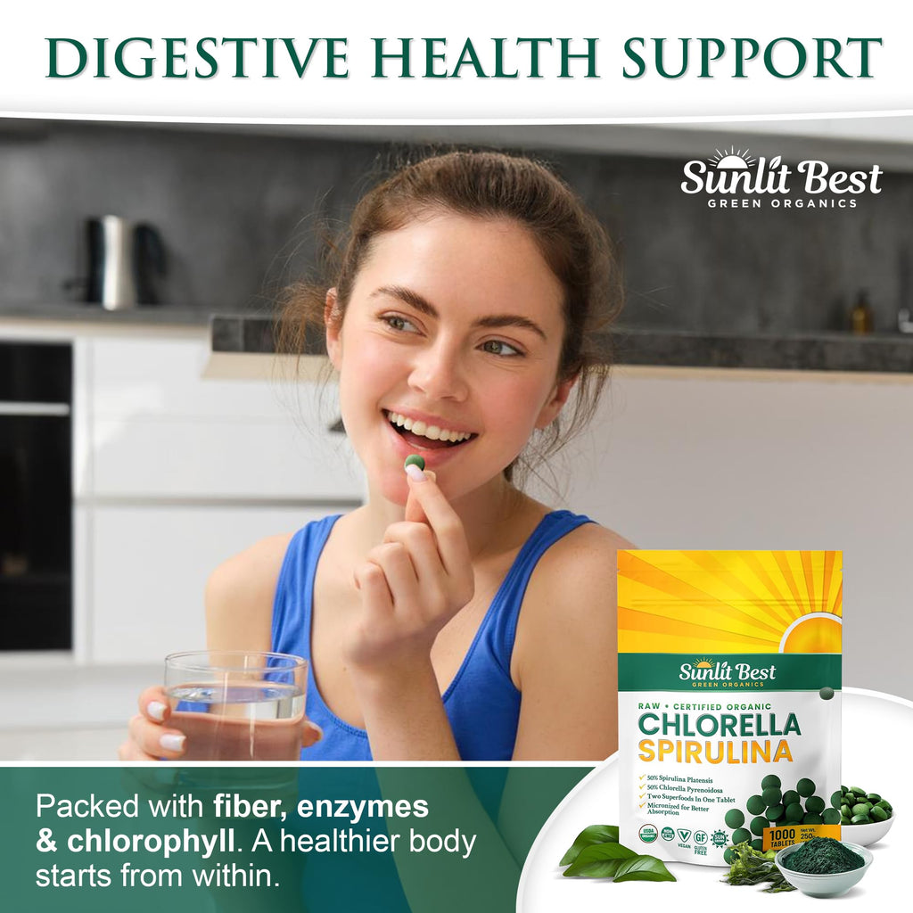 Sunlit Best Organic Chlorella Spirulina Tablets - 1000 Count - image 5