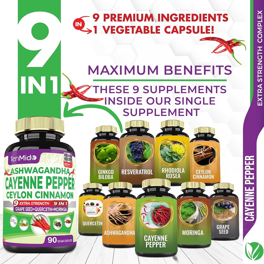 Tenmido Cayenne Pepper Supplements with Ashwagandha - 90 Capsules - image 2