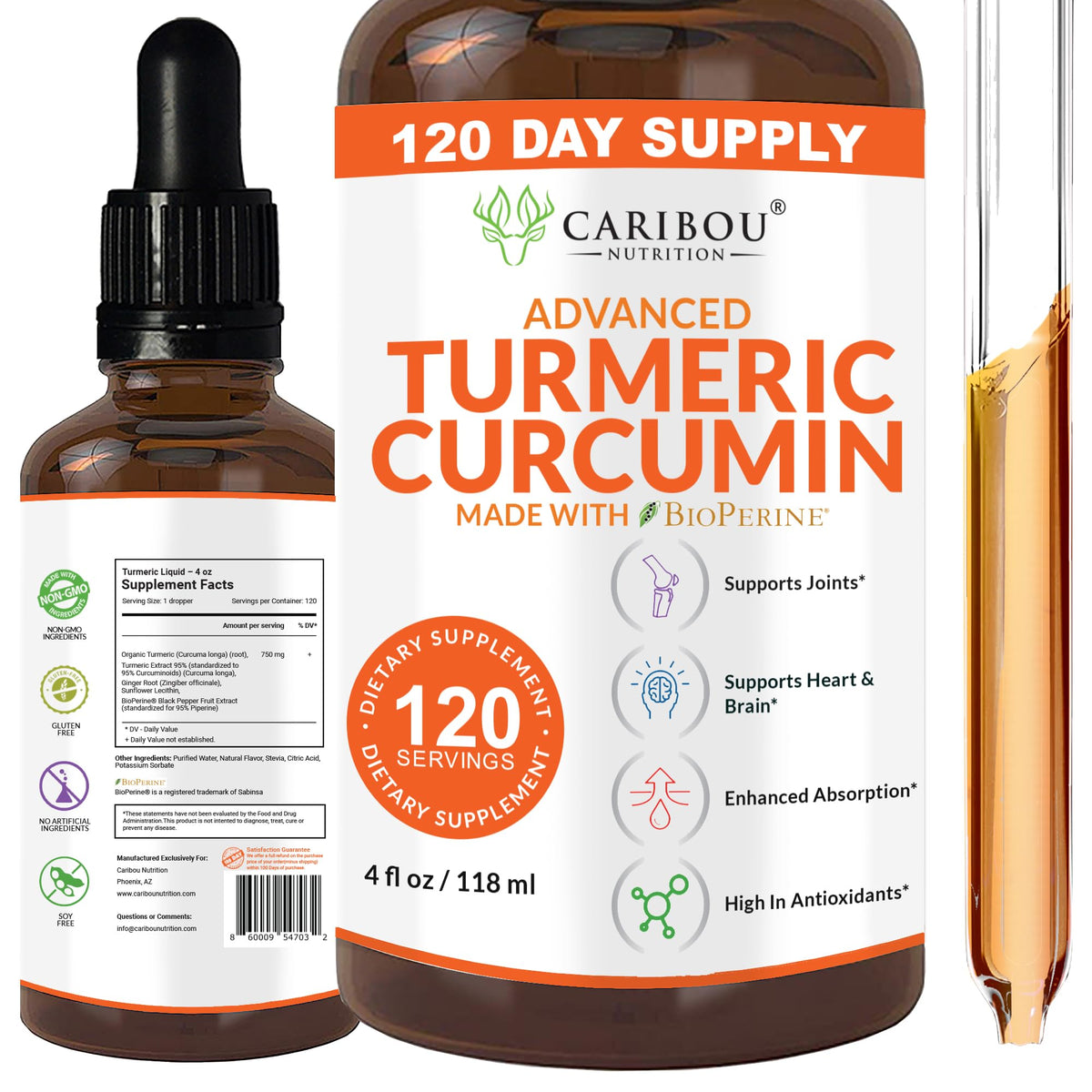 Caribou Nutrition Liquid Turmeric Curcumin with Bioperine - 4oz