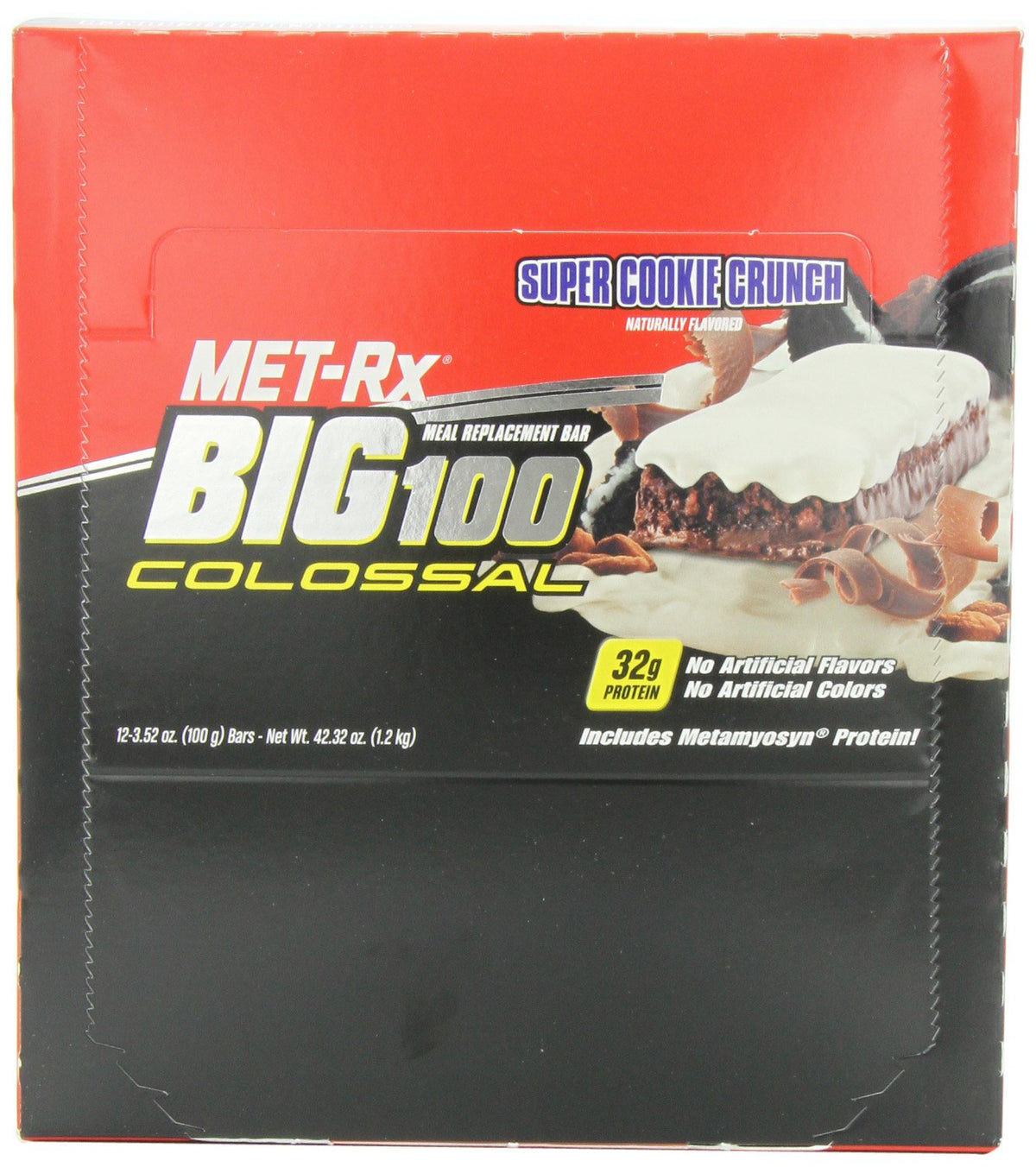 MET-Rx Big 100 Colossal Meal Replacement Bar, Cookie Crunch - 12 Bars