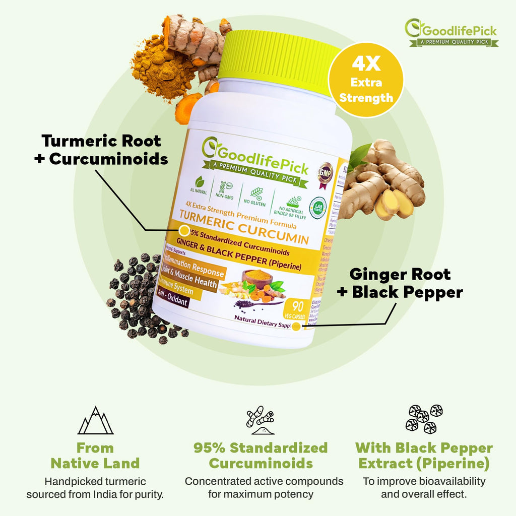 GoodlifePick Premium Turmeric Curcumin Capsules with Ginger & Black