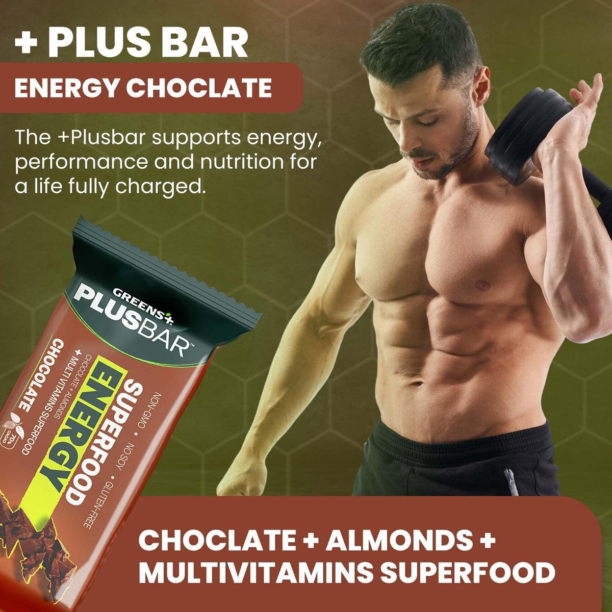 Greens+ Plusbar Chocolate Energy Bar Gluten Free - 12 Bars - image 2
