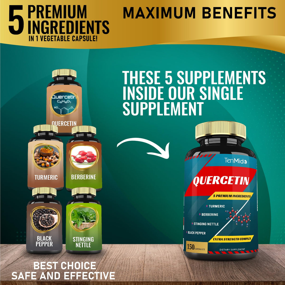 Tenmido Quercetin Supplements Immune & Heart Health - 150 Capsules - image 2