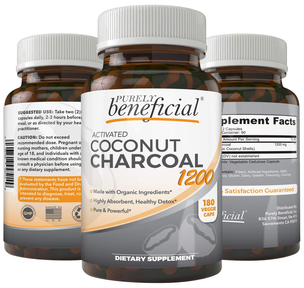 PURELY beneficial Activated Coconut Charcoal 1200mg - 180 Capsules