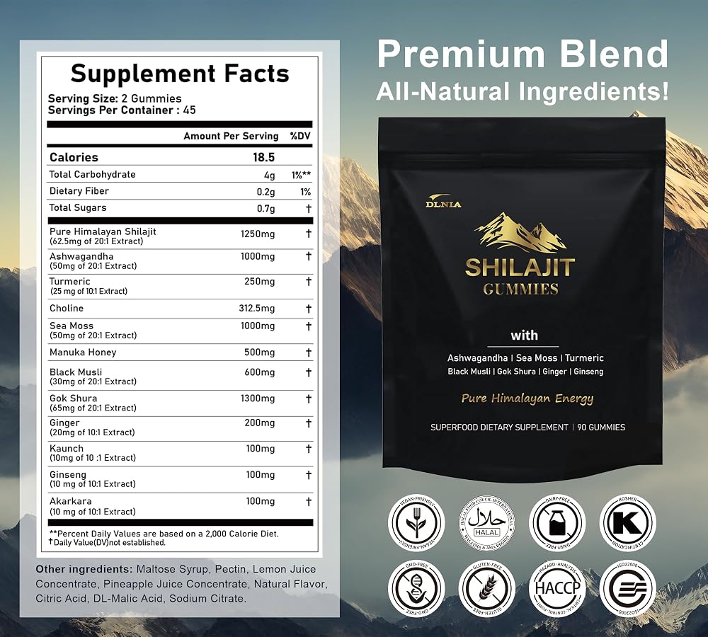DLNIA KSM-66 Ashwagandha & Himalayan Shilajit Gummies - 90 Count - image 2