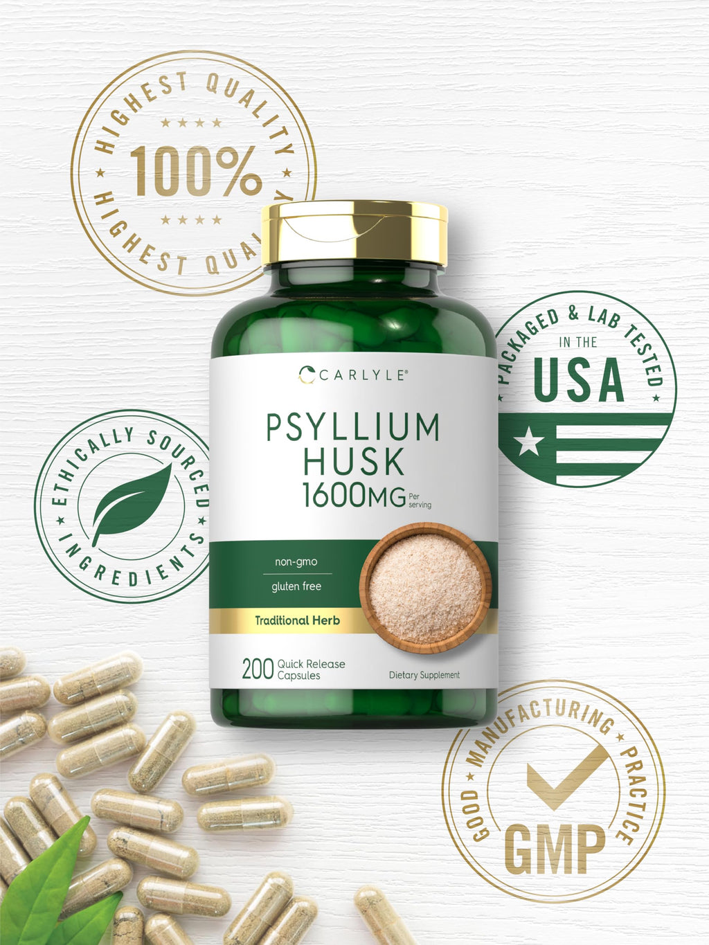 Carlyle Psyllium Husk Capsules 1600mg - 200 Count - image 6