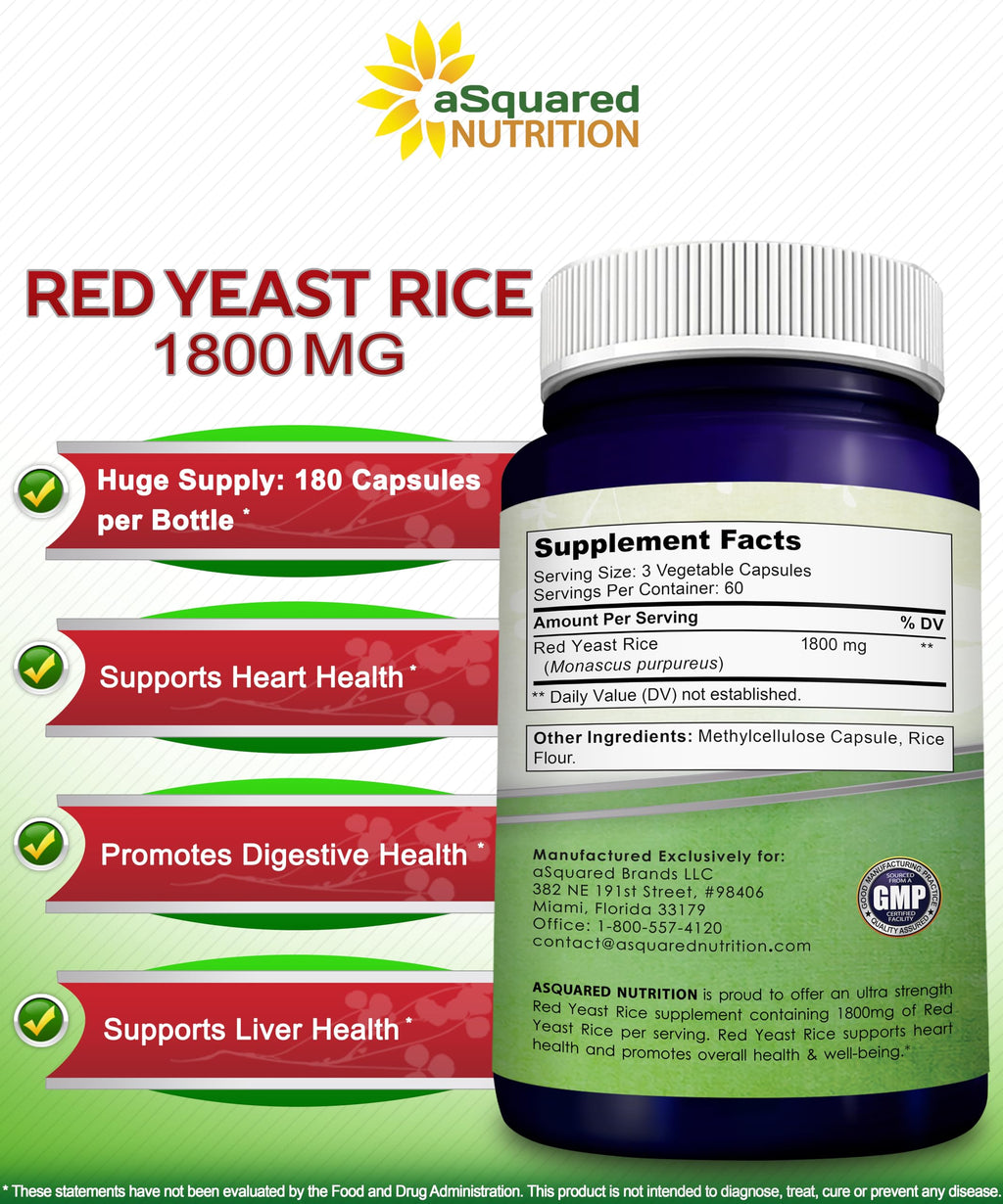 aSquared Nutrition Red Yeast Rice 1800mg - 180 Vegetarian Capsules - image 6