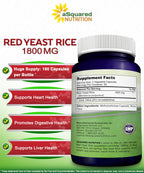 aSquared Nutrition Red Yeast Rice 1800mg - 180 Vegetarian Capsules - image 6