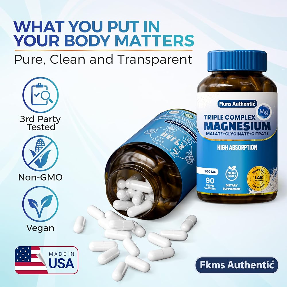 FKMS Authentic Triple Magnesium Complex 300mg for Sleep - 90 Capsules - image 3
