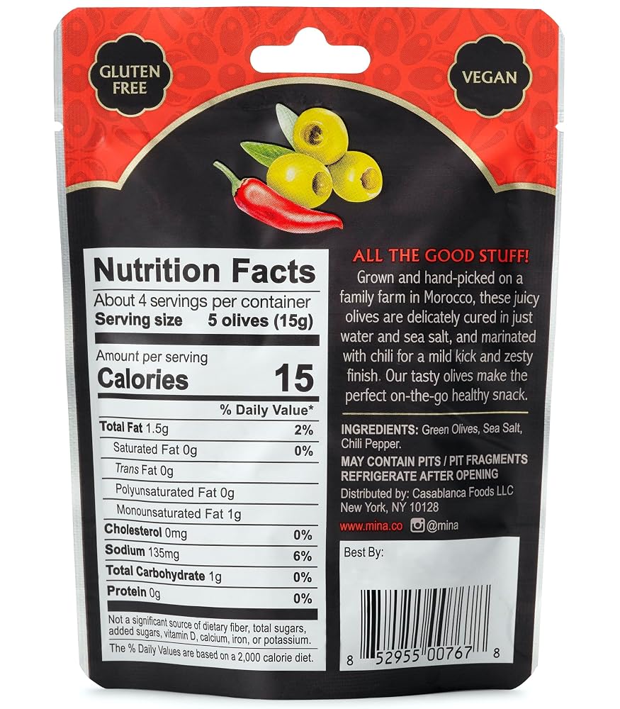 Mina Pitted Green Olives with Chili Snack Packs - 12 Pack - image 3