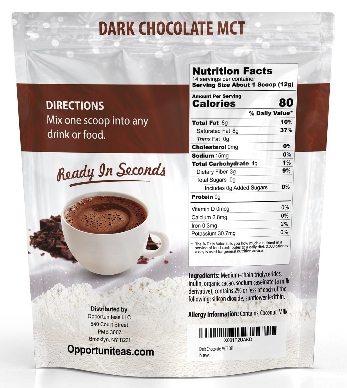 Opportuniteas MCT Oil Powder Dark Chocolate Keto Creamer - 6 oz - image 2