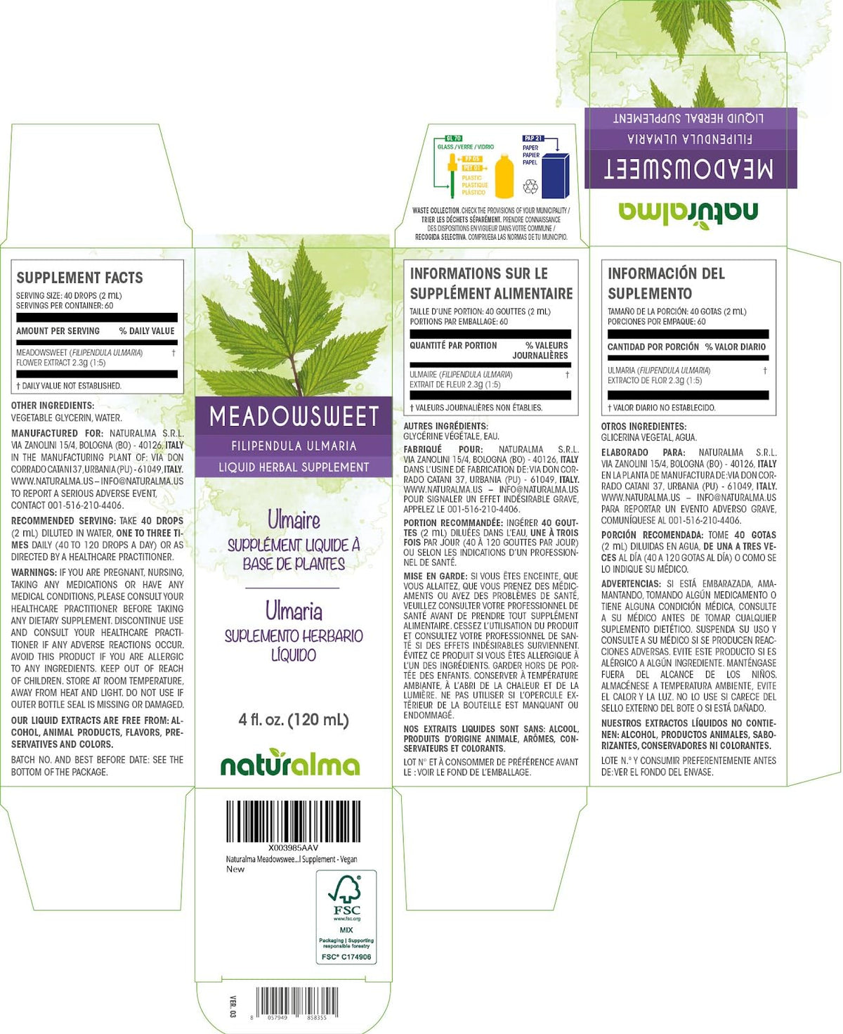 Naturalma Meadowsweet Flower Herbal Tincture - 4 fl oz - image 2