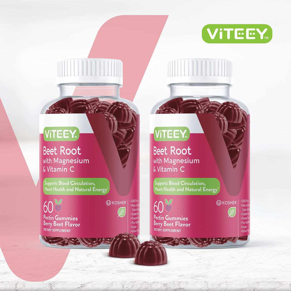 Viteey Beet Root Gummies with Magnesium & Vitamin C - Supports