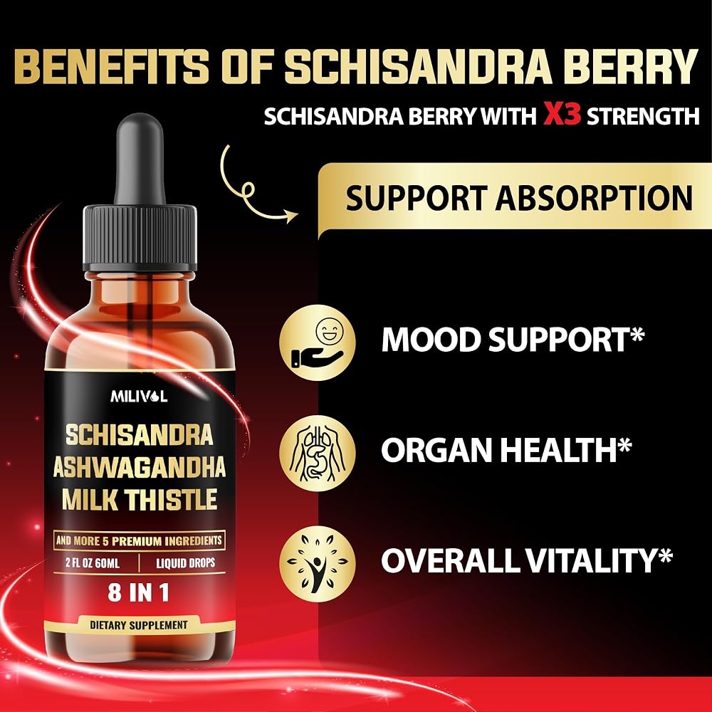 MILIVOL 8in1 Schisandra Berry Drops with Milk Thistle & Ashwagandha - 2 Fl Oz - image 4