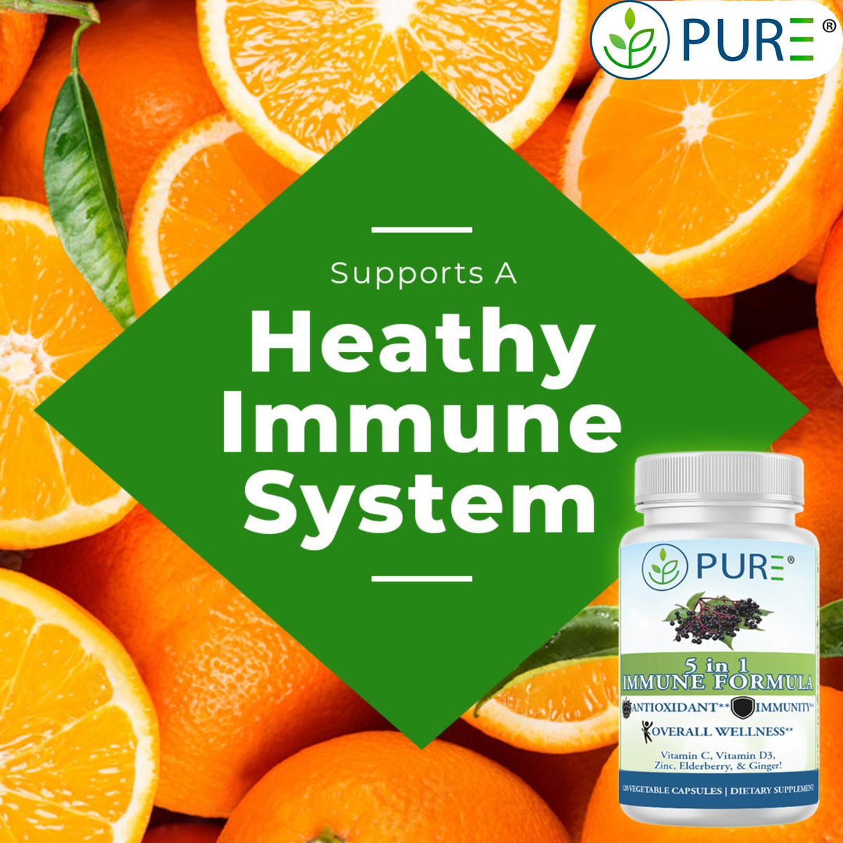 PURE 5 in 1 Immune Formula - 120 Vegetarian Capsules - image 3