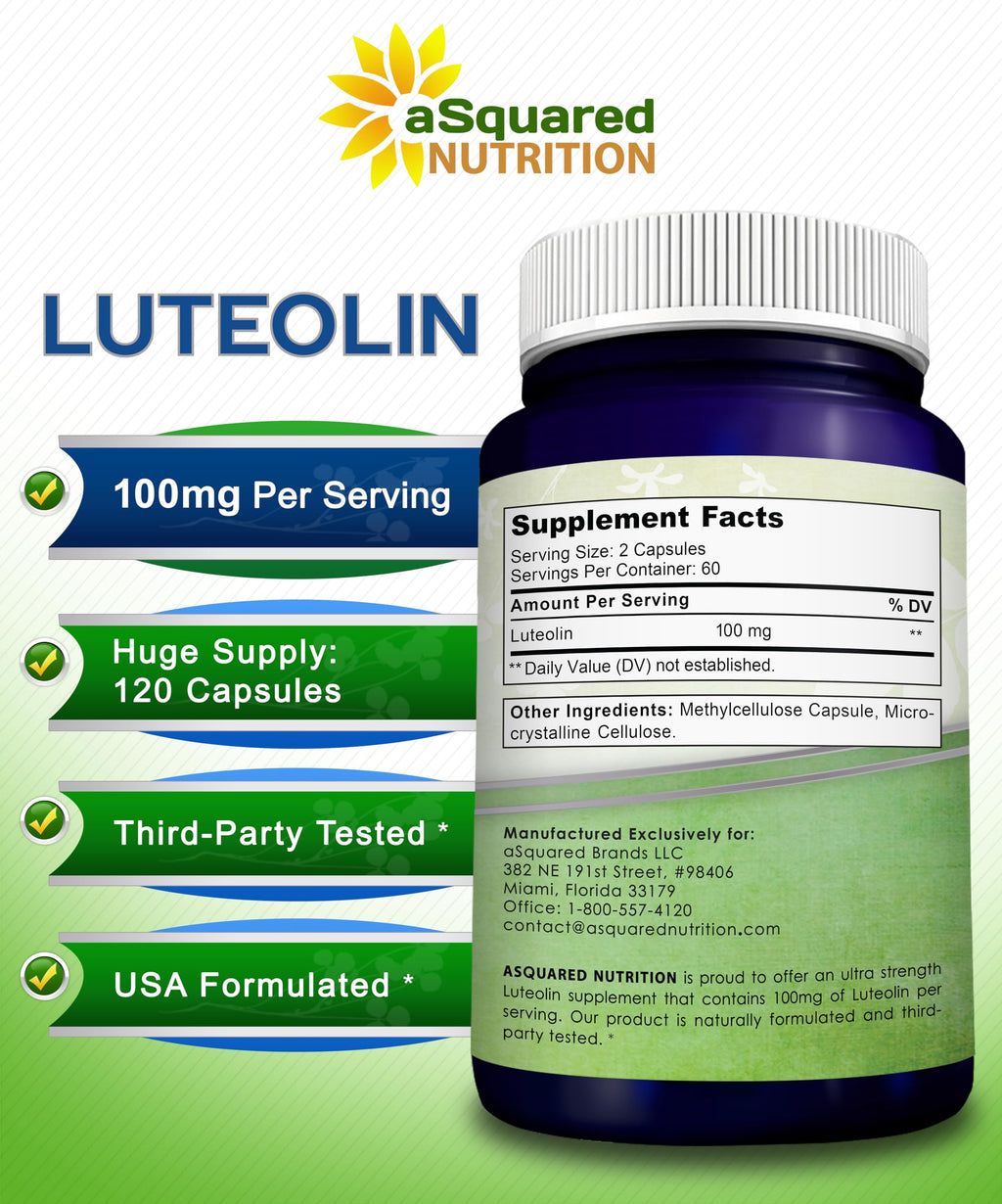 aSquared Nutrition Luteolin 100mg Brain & Memory Support - 120 Capsules - image 4
