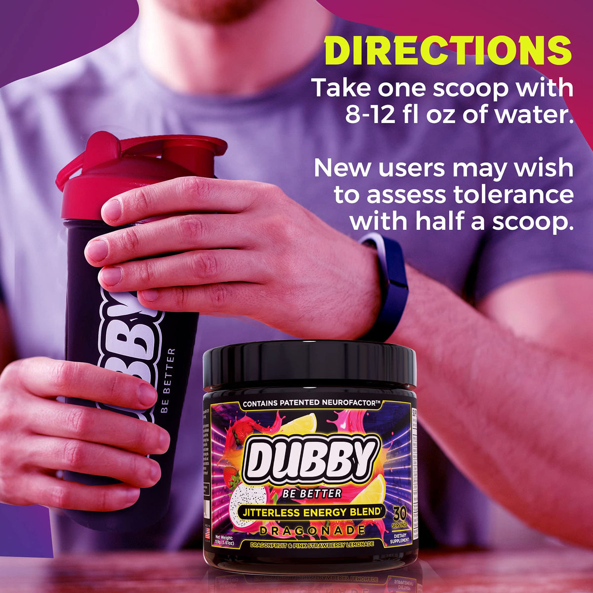 Dubby Sugar Free Energy Drink Powder Dragon Fruit Strawberry - 30 Servings - image 6
