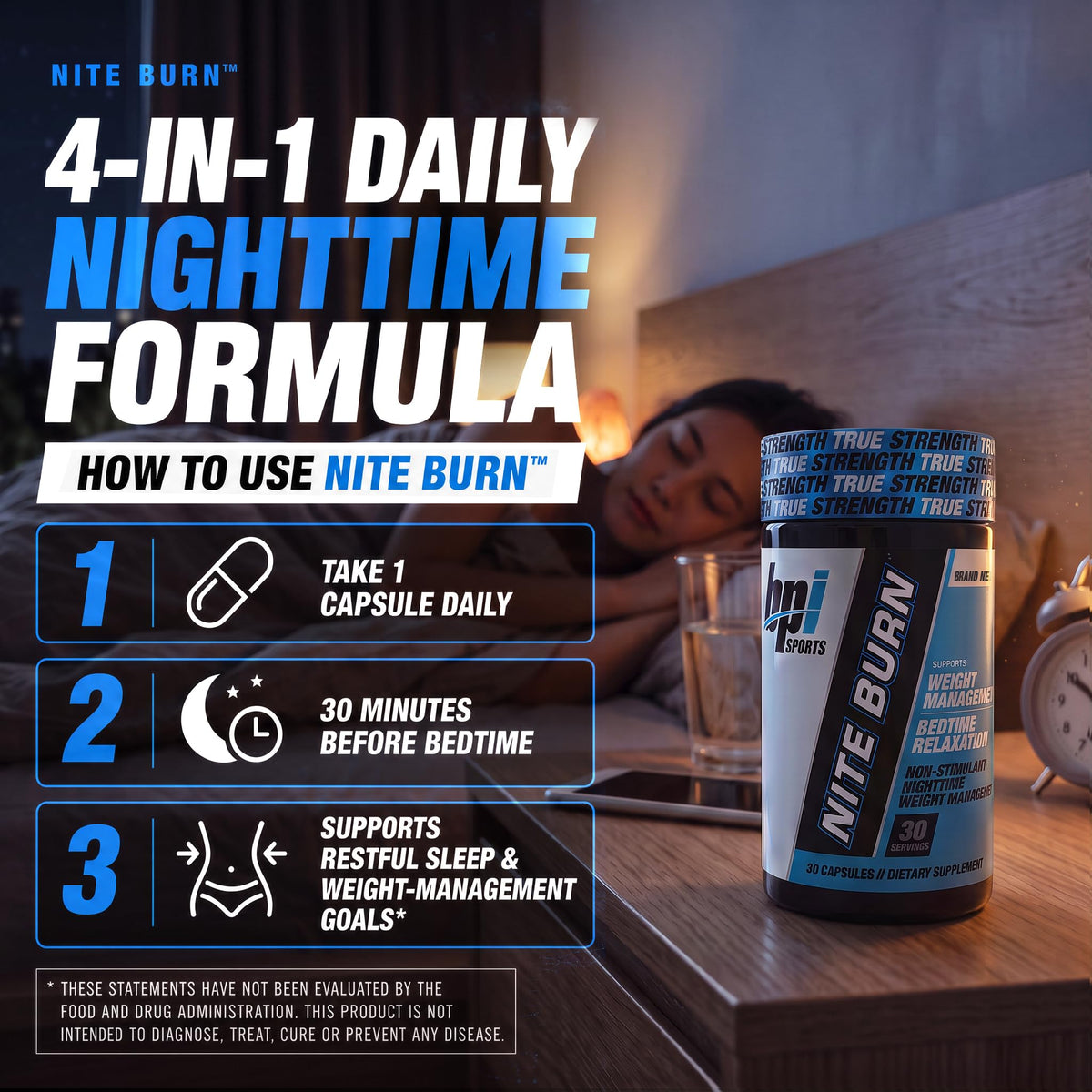 BPI Sports Nite Burn Nighttime Fat Burner Sleep Support - 30 Capsules - image 5