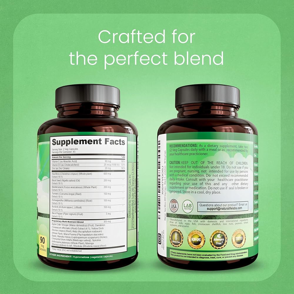 NaturaLife Labs Sea Moss & Ashwagandha Blend - 90 Vegetarian Capsules - image 7