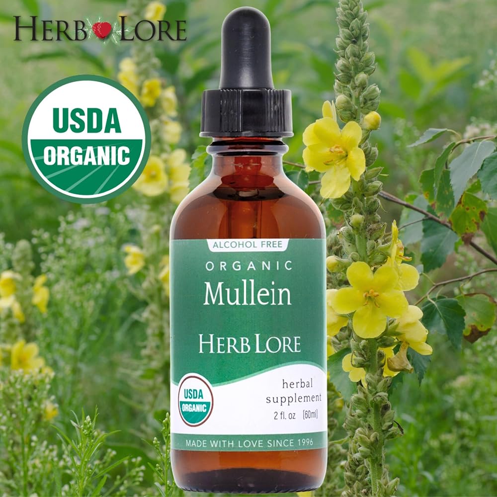 Herb Lore Organic Mullein Tincture - Mullein Drops for Lungs - Liquid