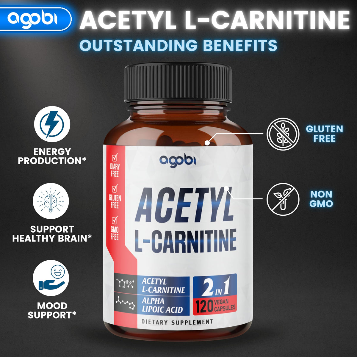 agobi Acetyl L-Carnitine & Alpha Lipoic Acid Complex 1500mg - 120 Capsules - image 3