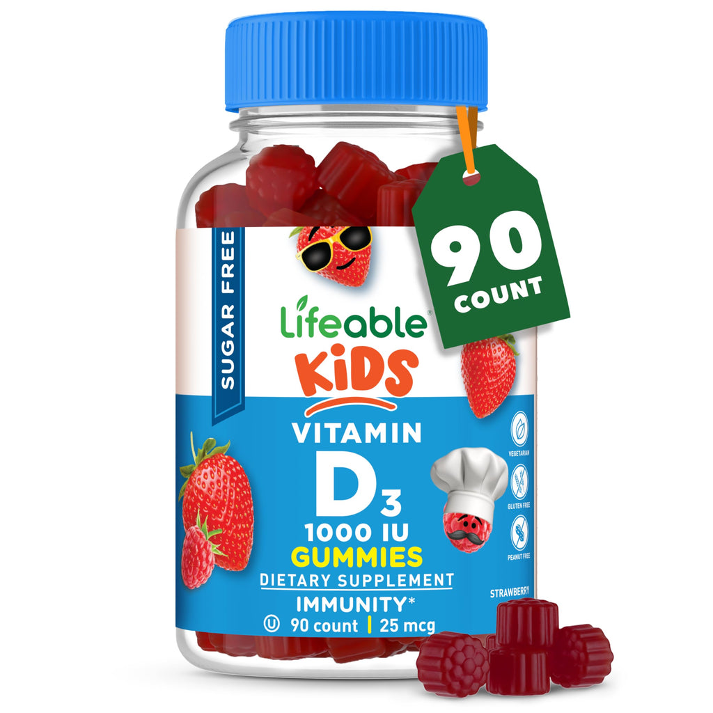 Lifeable Sugar Free Vitamin D for Kids 1000 IU - 90 Gummies