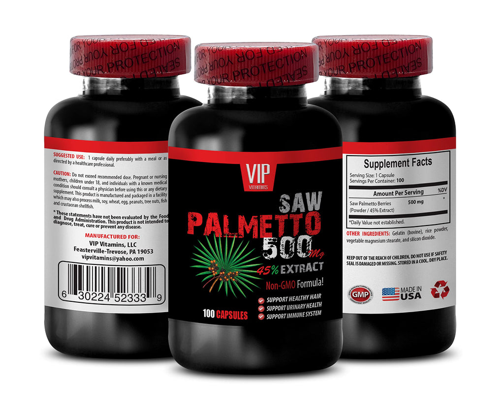 VIP Supplements Saw Palmetto 500mg Extract Hair Growth - 100 Capsules