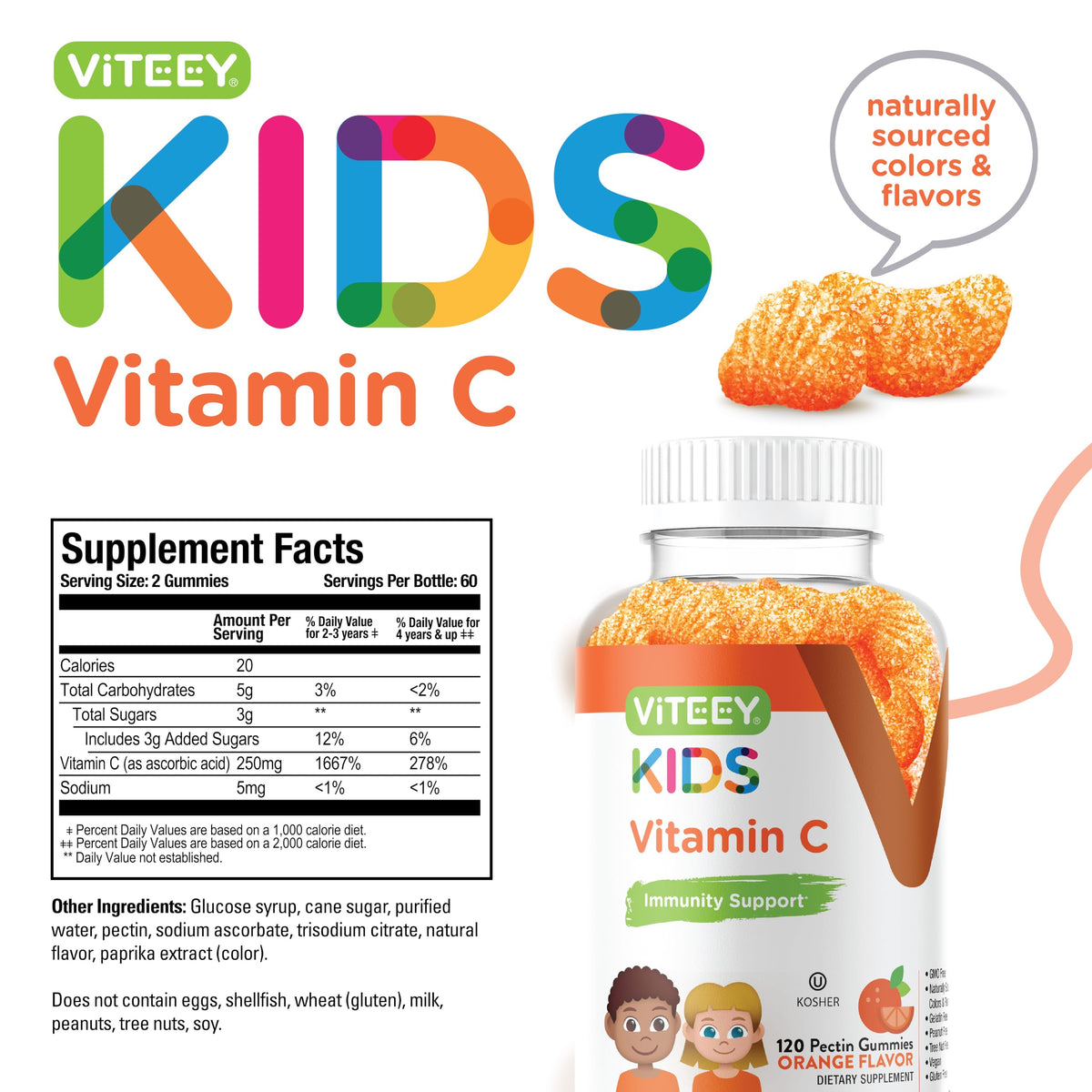 Viteey Kids Vitamin C Gummies Orange Flavored - 120 Gummies - image 4