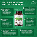 Zazzee White Kidney Bean 10:1 Extract 1800 mg - 200 Capsules - image 6