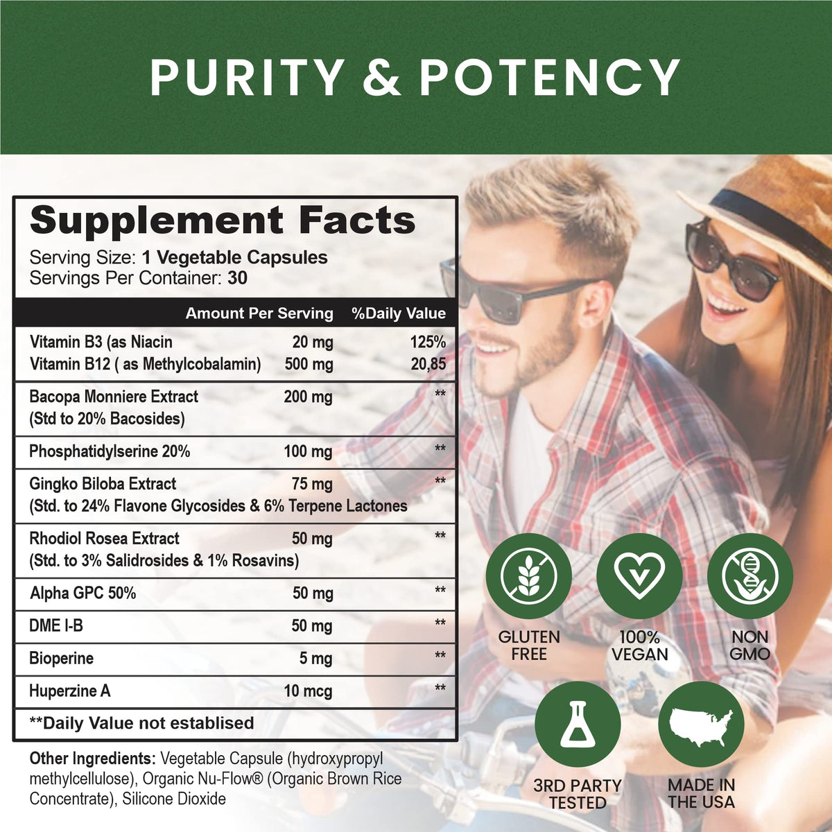 Whole Nature Brain Shield Nootropics with Ginkgo Biloba - 30 Capsules - image 3